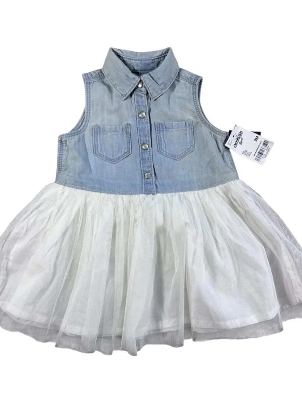 OshKosh Infant Baby Girl Denim & White Tulle Dress (NWT)- Size 9M